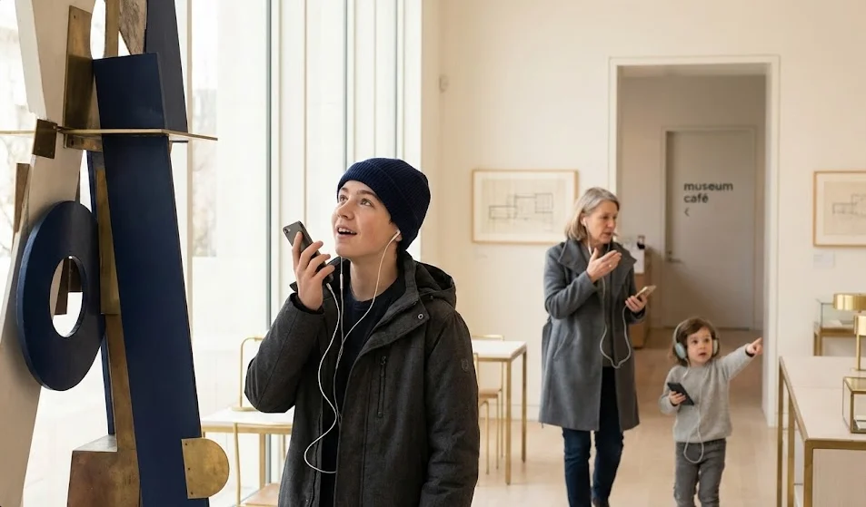 4 - The visitor, engaged, explores the museum and discovers its vision, services, and gets lost in the stories behind each work and artist. All data is collected anonymously and securely, respecting privacy.